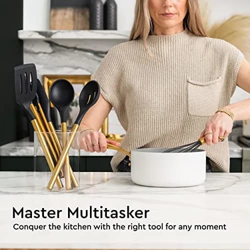 Styled Settings Black and Gold Silicone Utensil Set, 6-Piece | Heat-Resistant Up to 400°F, Nonstick Safe, BPA-Free thumbnail 4