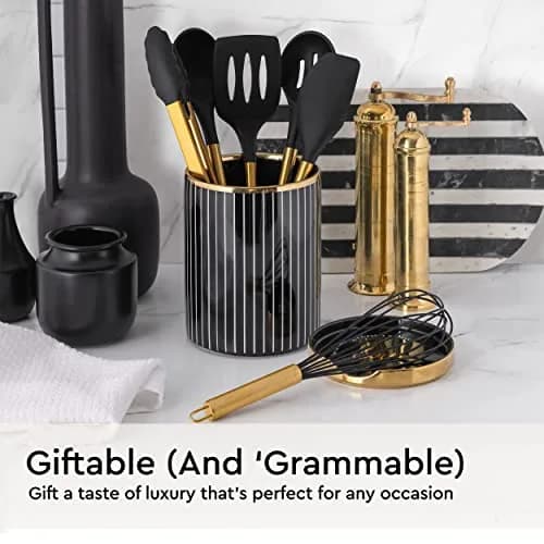 Styled Settings Black and Gold Silicone Utensil Set, 6-Piece | Heat-Resistant Up to 400°F, Nonstick Safe, BPA-Free thumbnail 6