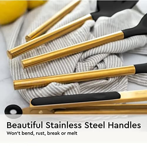 Styled Settings Black and Gold Silicone Utensil Set, 6-Piece | Heat-Resistant Up to 400°F, Nonstick Safe, BPA-Free thumbnail 9