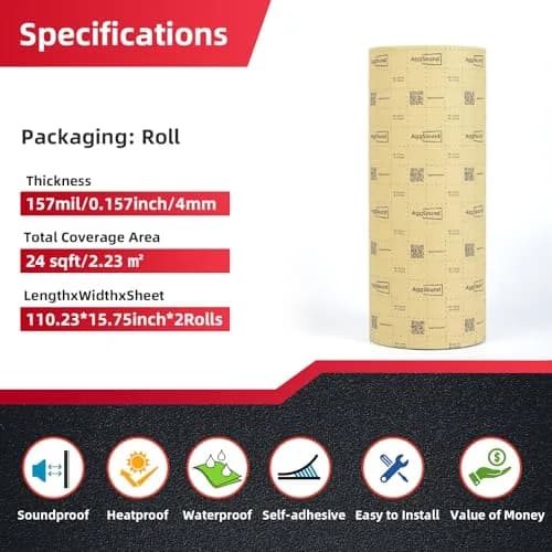 AggSound Car Sound Deadening Mat 4mm (157mil) 2.23 m² (24 sqft) | Reduces Road Noise & Heat Transfer thumbnail 2