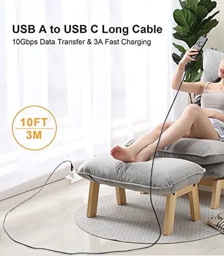 Aoybevty USB-A to USB-C Cable [2-Pack 10ft] | 10Gbps Data Transfer & 60W Fast Charging thumbnail 8