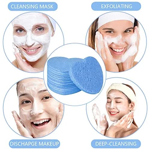 Spunspon 50-Count Natural Cellulose Facial Sponges | Heart Shape, Blue thumbnail 6