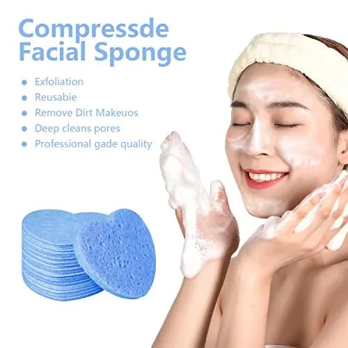 Spunspon 50-Count Natural Cellulose Facial Sponges | Heart Shape, Blue thumbnail 2