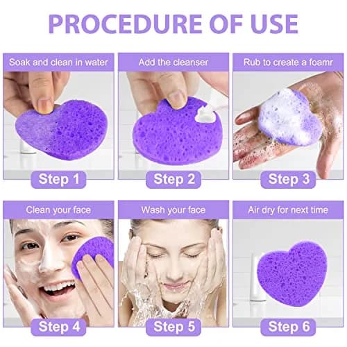 Spunspon Facial Sponges 50-Count Heart Shape | Natural Cellulose Exfoliating & Makeup Removal thumbnail 5