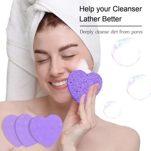 Spunspon Facial Sponges 50-Count Heart Shape | Natural Cellulose Exfoliating & Makeup Removal thumbnail 6