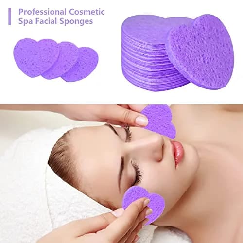 Spunspon Facial Sponges 50-Count Heart Shape | Natural Cellulose Exfoliating & Makeup Removal thumbnail 2