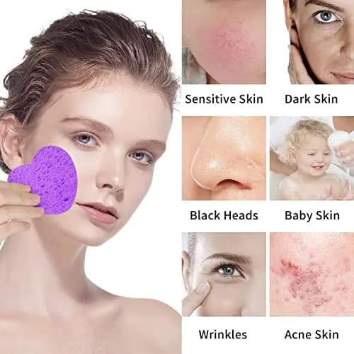 Spunspon Facial Sponges 50-Count Heart Shape | Natural Cellulose Exfoliating & Makeup Removal thumbnail 3
