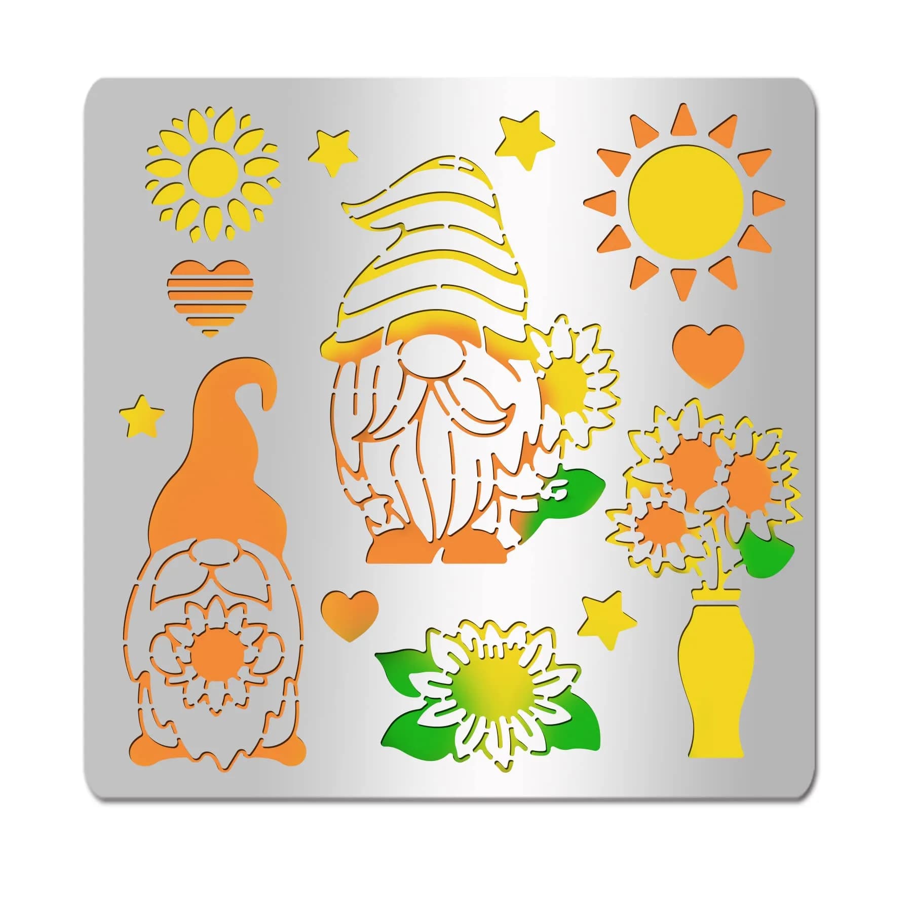 INFUNLY Metal Journal Stencil 17.7cm x 10.1cm (4"x7") | DIY Scrapbook & Planner Art Template — Sunflower+gnome Metal Stencil
