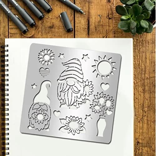 INFUNLY Sunflower Gnome Metal Stencil 15.6cm (6.15") | Christmas Gnome & Sunflower Designs for DIY Art thumbnail 7