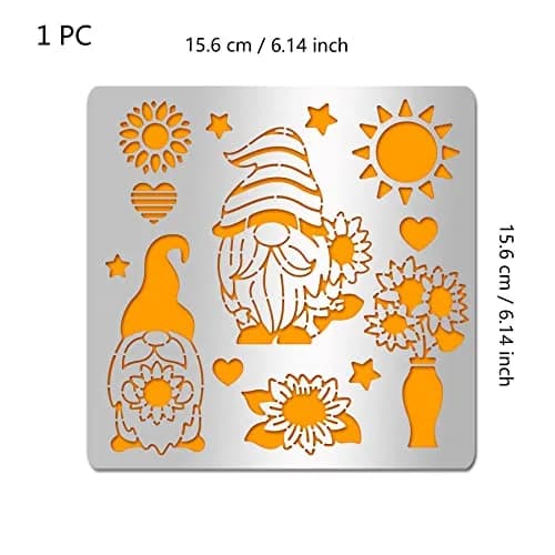 INFUNLY Sunflower Gnome Metal Stencil 15.6cm (6.15") | Christmas Gnome & Sunflower Designs for DIY Art thumbnail 2