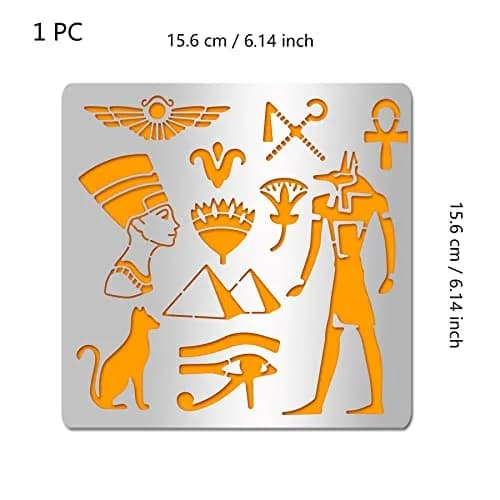 INFUNLY Egyptian Metal Journal Stencil 6.5" Animal Pattern Hieroglyphics Stencils | Reusable Stainless Steel Template for Art Crafts thumbnail 2