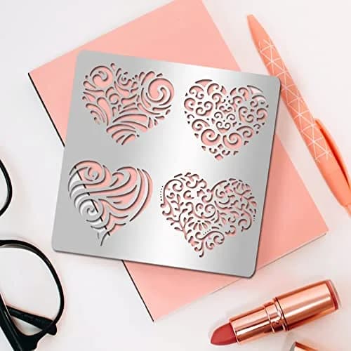 INFUNLY Heart Metal Stencil 15.6cm (6.15") | Reusable Love Heart Flower Painting Template thumbnail 7