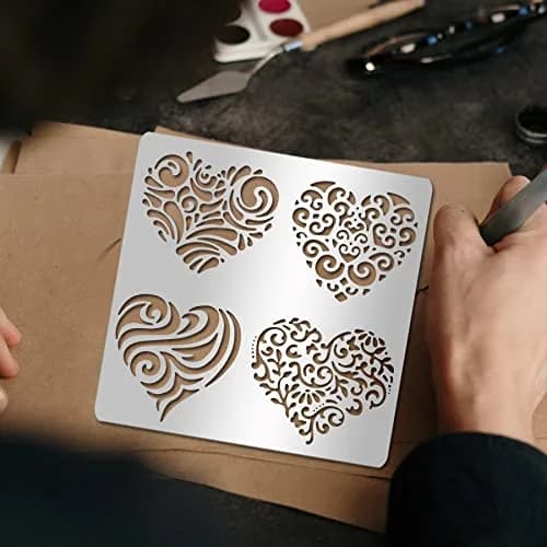 INFUNLY Heart Metal Stencil 15.6cm (6.15") | Reusable Love Heart Flower Painting Template thumbnail 3