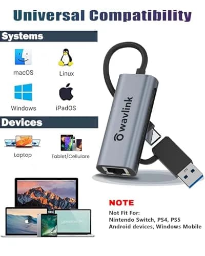 WAVLINK USB C to Ethernet Adapter 2.5 Gbps, USB to RJ45 Converter | Hybrid 2-in-1 Network Adapter for Laptops thumbnail 6