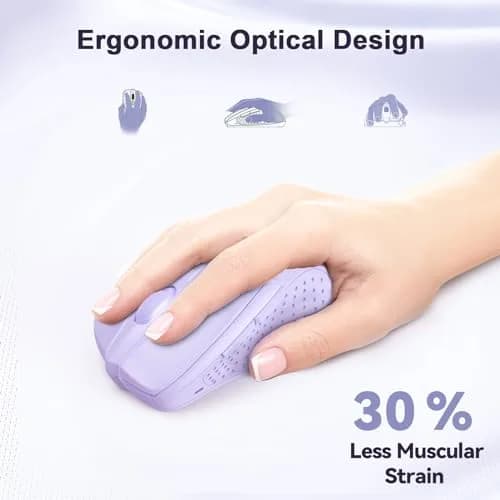 TECKNET M003 Wireless Mouse - Lavender, 2.4G Ergonomic Computer Mouse with 2600 DPI for Right-Handed Use thumbnail 2