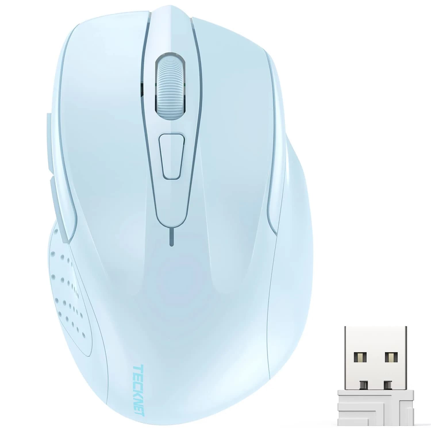 TECKNET Wireless Mouse M003, Lightblue, 2.4G Ergonomic Computer Mouse with 2600 DPI | Right-Handed Use