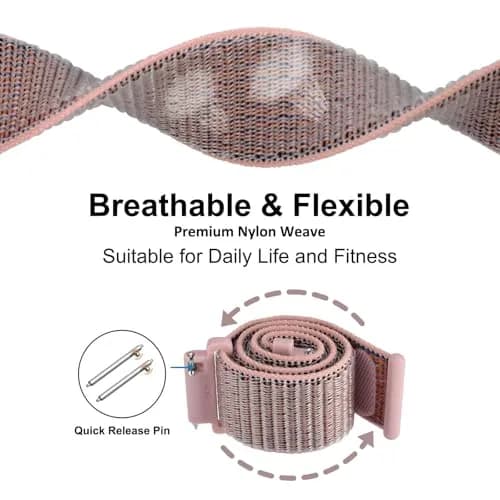 WOCCI 16mm Adjustable Nylon Watch Band, Quick Release Sport Loop Strap (Sand Pink) | Durable, Soft & Washable thumbnail 3