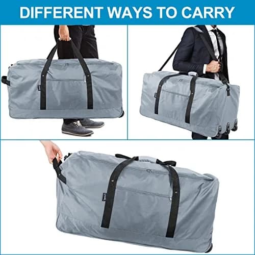 Finnhomy 120L Foldable Rolling Duffel Bag with 3 Wheels | Large Capacity, Lightweight Travel Bag (Grey) thumbnail 6