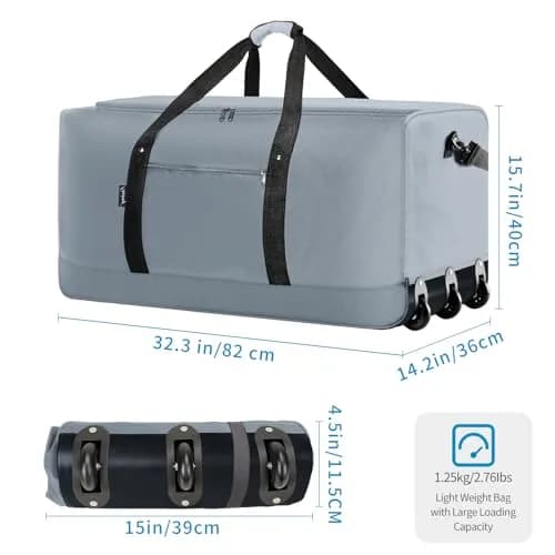 Finnhomy 120L Foldable Rolling Duffel Bag with 3 Wheels | Large Capacity, Lightweight Travel Bag (Grey) thumbnail 2