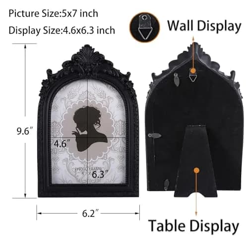 SIKOO Vintage Gothic Black Picture Frame 15x18 cm (6.2x9.6 inch) | Ornate Resin Tabletop & Wall Mount thumbnail 6