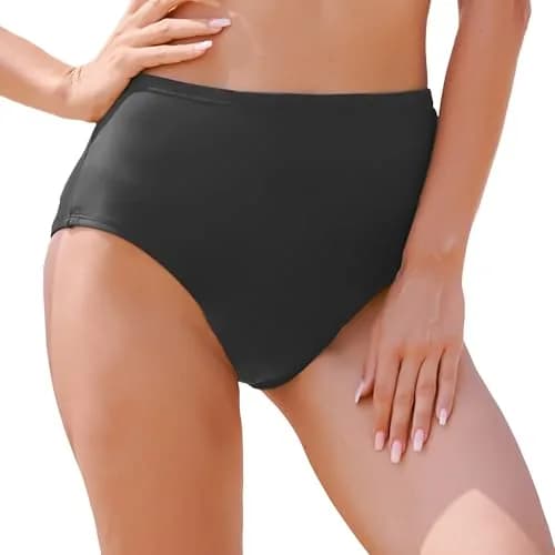 feitycom Period Swimwear High Waisted Bikini Bottoms for Women and Teens, 1 Piece (Black) thumbnail 2