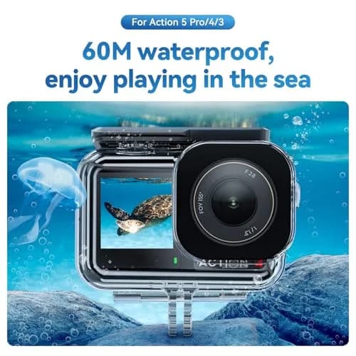 TELESIN Waterproof Case for DJI Action 3/4/5 Pro Camera, 60M Deep Diving Housing | Shockproof Underwater Shell Cage thumbnail 3