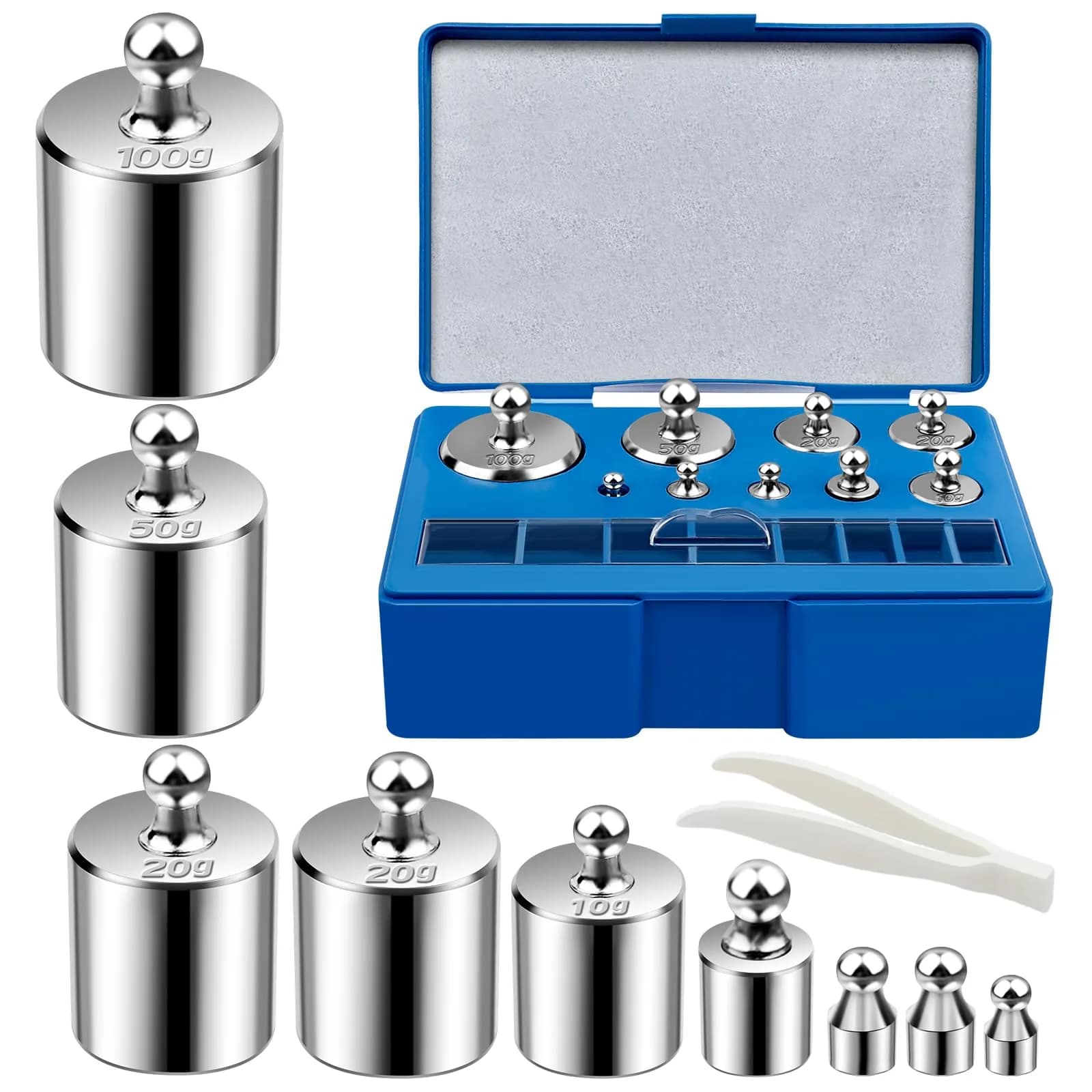 UCEC Calibration Weights for Digital Scale 10mg-100g | Precision Stainless Steel Kit with Tweezers — 210g Set