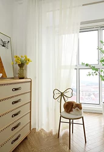 PHILEASY Beige Sheer Curtains 54 Inches Long, 52 Inches Wide - Pack of 2 thumbnail 4