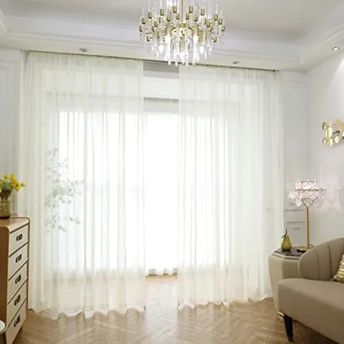 PHILEASY Beige Sheer Curtains 213 cm (84 in) Long x 107 cm (42 in) Wide | Light-Filtering Rod Pocket Panels (Pack of 2) thumbnail 1