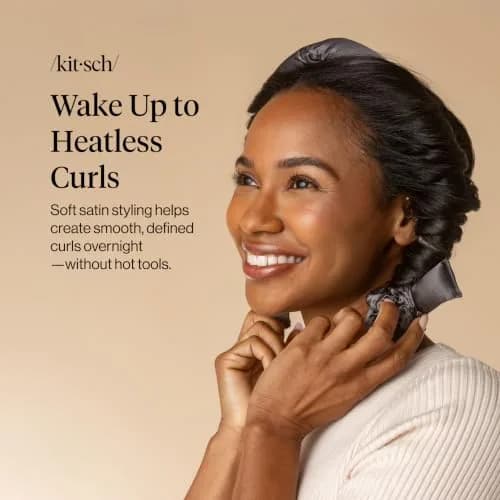 Kitsch Satin Heatless Curls Overnight Set - Charcoal | 86cm (34") Heatless Curling Rod & 2 Satin Scrunchies thumbnail 3