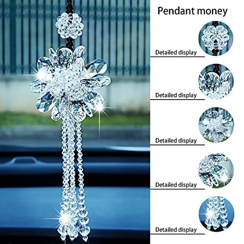AICEL K9 Crystal Flower Rear View Mirror Pendant 13.8 inches (35 cm) | Handmade Lucky Ornament thumbnail 3