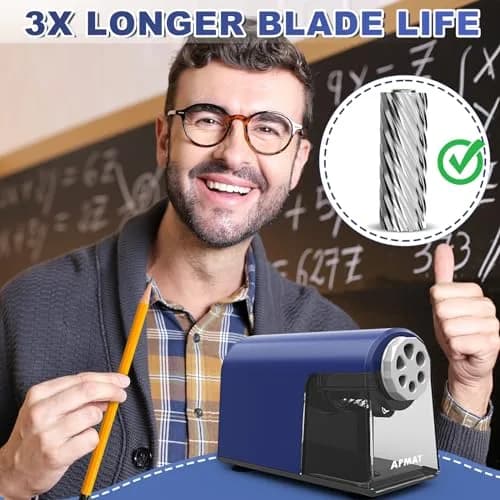 AFMAT PSX2 Heavy Duty Electric Pencil Sharpener, 6 Holes, Classroom Sharpener for 6-11mm Pencils, Auto Stop, Super Fast, Save Pencils, Blue thumbnail 4
