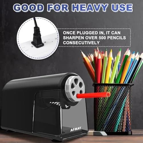 AFMAT Electric Pencil Sharpener for Classroom, 6 Holes, Heavy Duty, Black, 16 cm (6.9 in) | Auto Stop & Save Pencils thumbnail 5