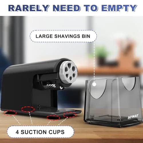 AFMAT Electric Pencil Sharpener for Classroom, 6 Holes, Heavy Duty, Black, 16 cm (6.9 in) | Auto Stop & Save Pencils thumbnail 6