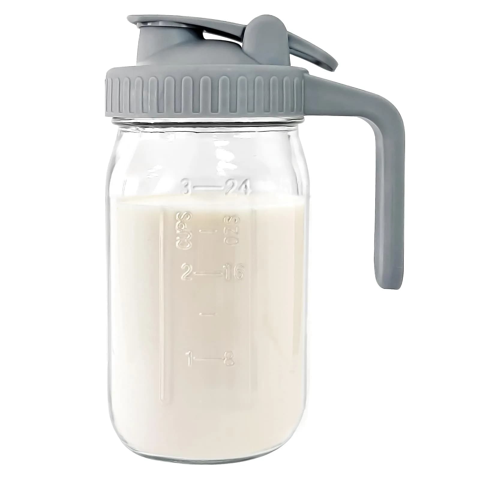 JunVpic 950ml (32 oz) Glass Mason Jar Pitcher with Leakproof Spout Lid and Handle | Safe for Formula, Breast Milk, Cold Brew Coffee - main product image