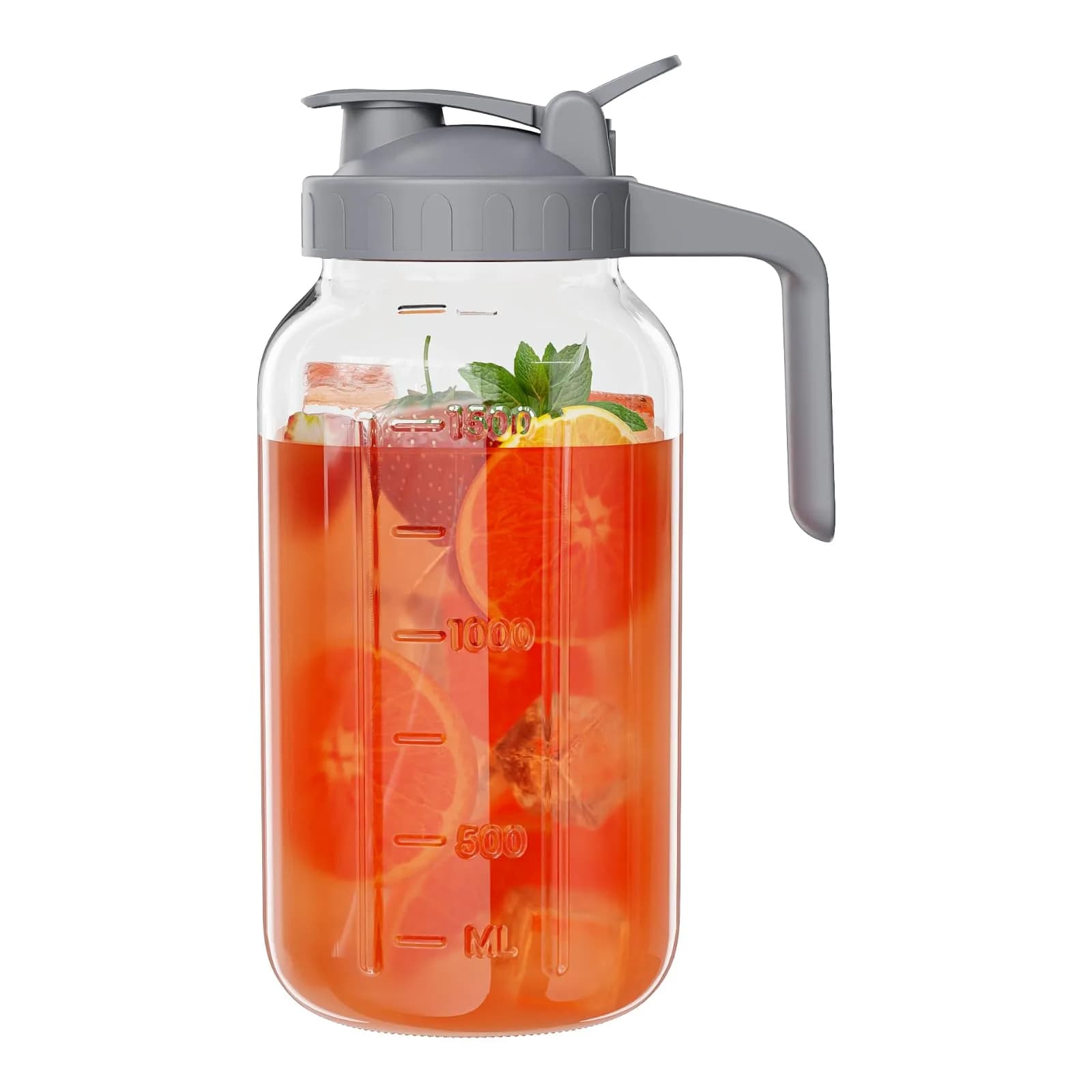 JunVpic Glass Pitcher with lid, 64 oz Wide Mouth Mason Jar | Leakproof, Heavy Duty Glass, Easy to Clean