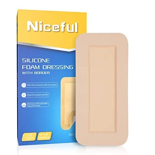 Niceful Silicone Foam Dressing 4"x8" (10 Count) | Large Sterile Wound Care Pads for Bed Sores & Post-Surgery thumbnail 1