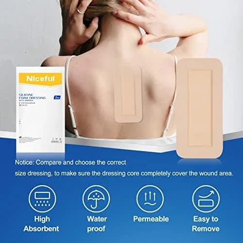 Niceful Silicone Foam Dressing 4"x8" (10 Count) | Large Sterile Wound Care Pads for Bed Sores & Post-Surgery thumbnail 4