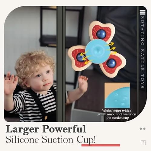 ALASOU Suction Cup Spinner Toys 3-Pack | BPA-Free, Hypoallergenic, Organic for Babies 12+ Months thumbnail 2