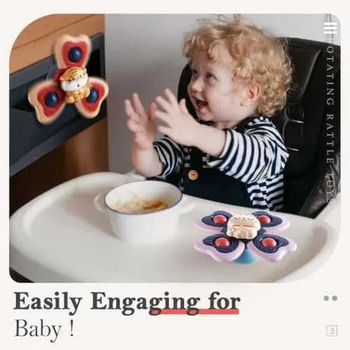 ALASOU Suction Cup Spinner Toys 3-Pack | BPA-Free, Hypoallergenic, Organic for Babies 12+ Months thumbnail 3