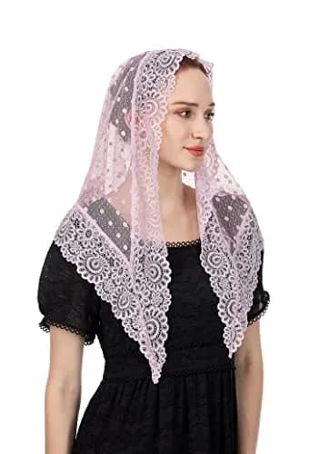 Wgior Triangle Vintage Inspired Lace Chapel Veil 54in x 25.5in | Elegant Church Head Covering in Purple thumbnail 1