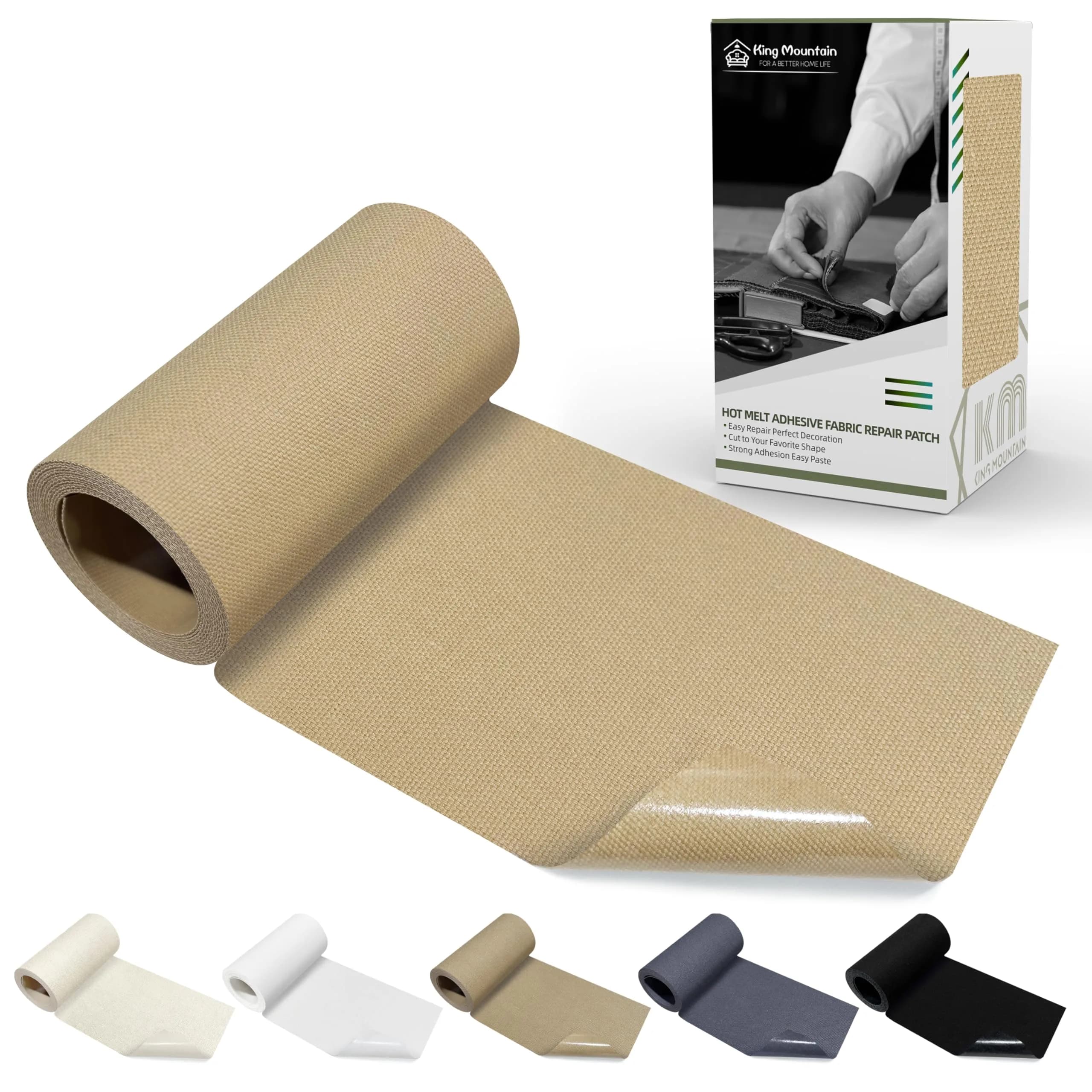 KING MOUNTAIN Canvas Iron-On Repair Patch 3"x60" (7.5x152cm) | Durable Cotton Fabric Mending Roll