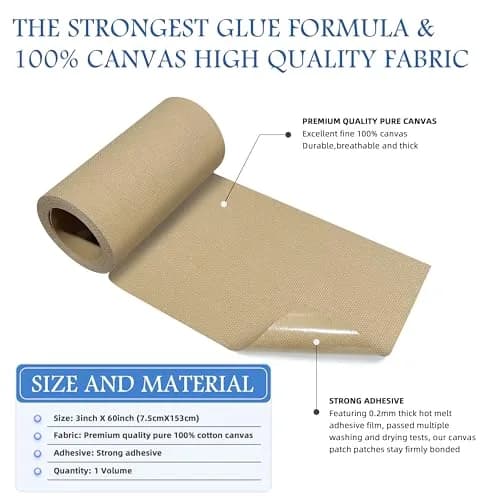 KING MOUNTAIN Canvas Iron-On Repair Patch 3"x60" (7.5x152cm) | Durable Cotton Fabric Mending Roll thumbnail 2