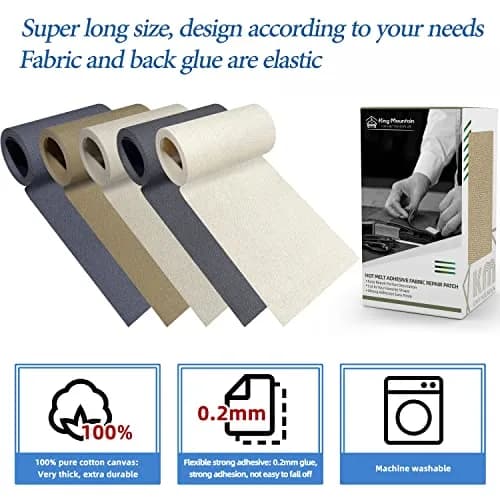 KING MOUNTAIN Canvas Iron-On Repair Patch 3"x60" (7.5x152cm) | Durable Cotton Fabric Mending Roll thumbnail 3
