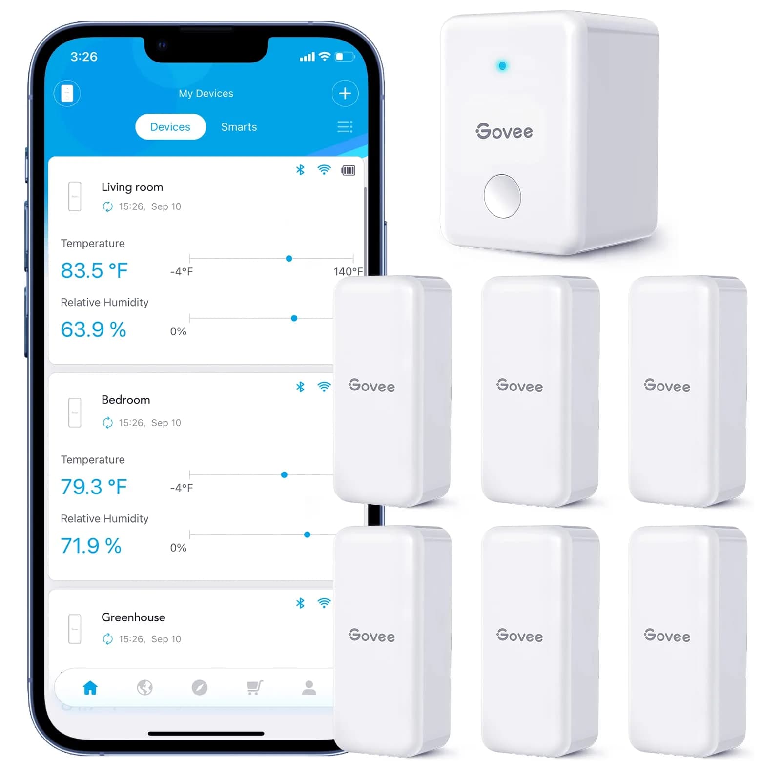 Govee Hygrometer Thermometer 6 Pack | Indoor & Outdoor Smart Gateway with App Alert