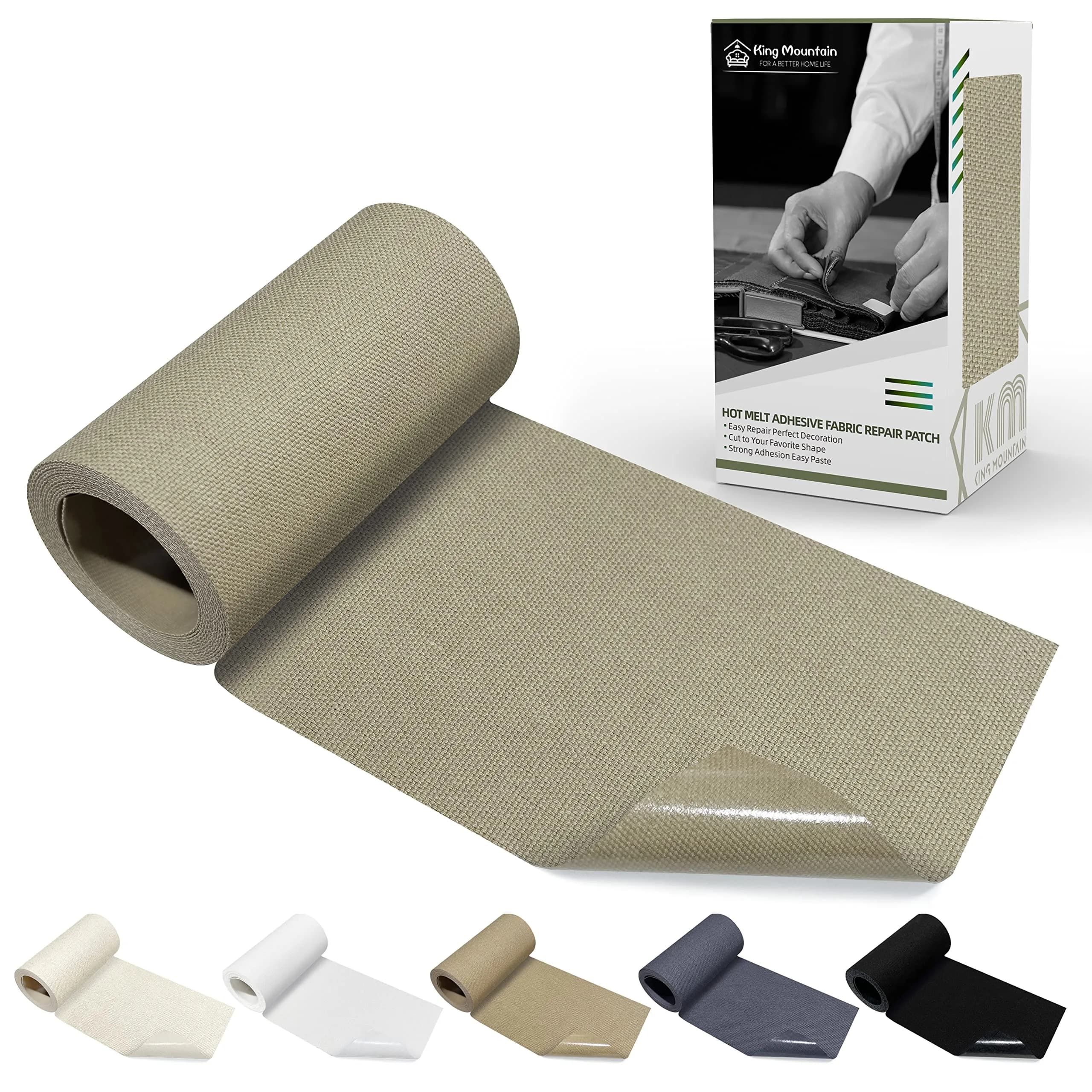 KING MOUNTAIN Canvas Iron-On Repair Patch Roll (3"x60", Khaki) | Waterproof Cotton Fabric Mending Tape