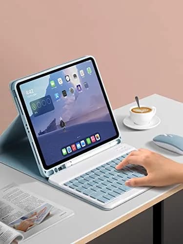 AnMengXinLing Blue Keyboard Case for iPad mini 5 (2019) with Mouse & Pencil Holder | Detachable Bluetooth Folio thumbnail 4