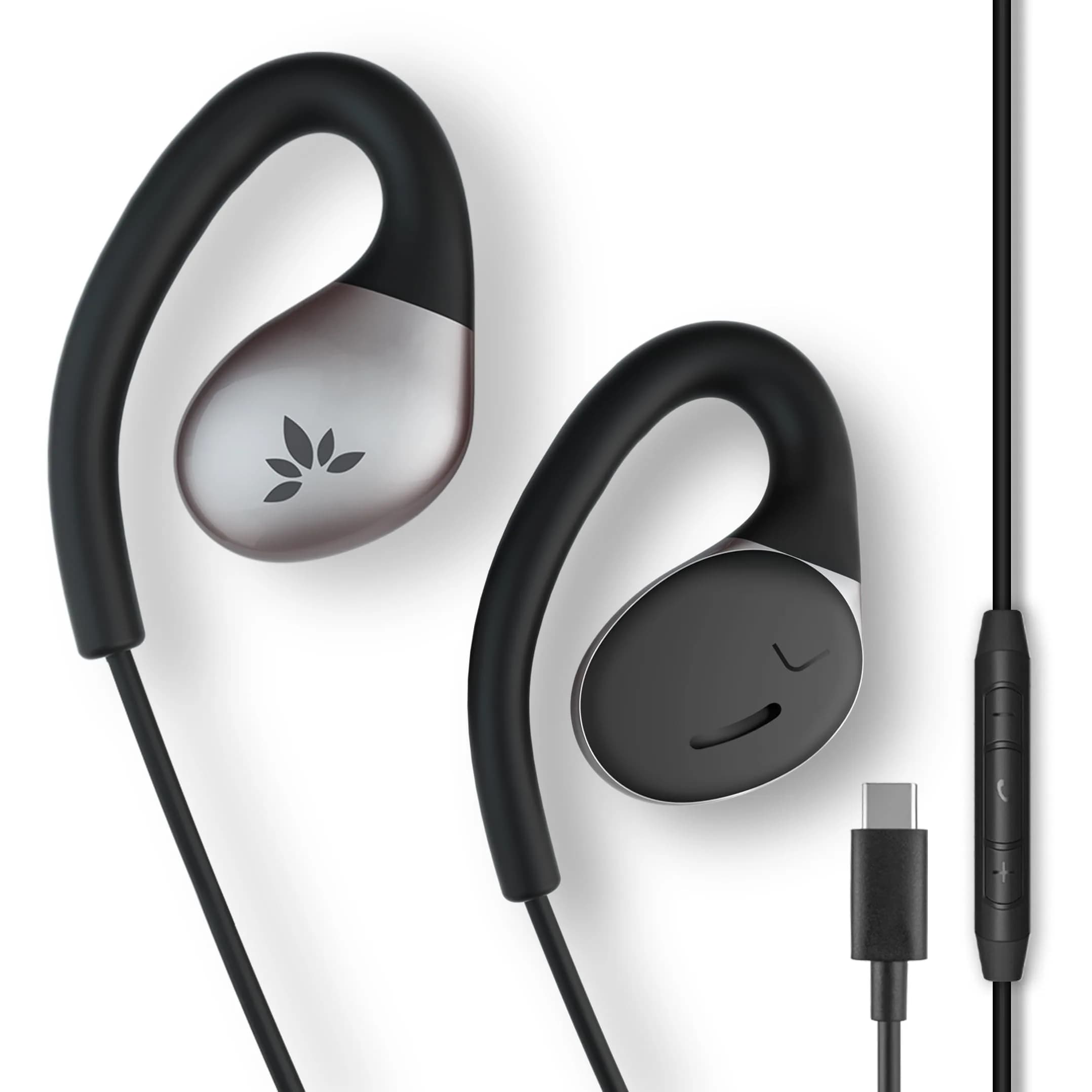 Avantree Resolve USB-C Wired Open-Ear Earbuds with Mic & Over-Ear Hook, Small-Medium Size (1.2m/4ft Cable)