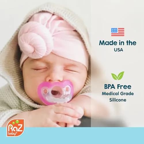 RAZBABY Jollypop Pacifier for Babies 3 Months+ | Orthodontic, BPA-Free, USA Made, 6 Pack, Pink thumbnail 4