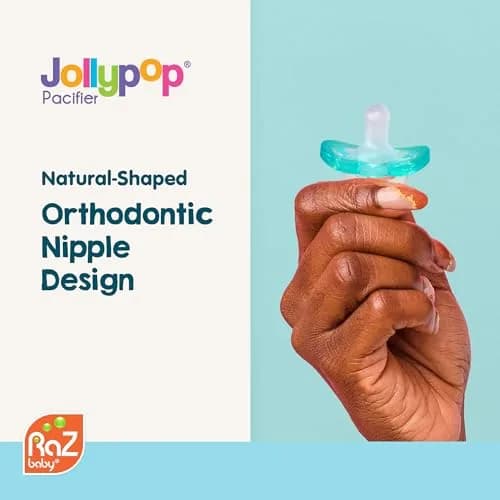RAZBABY Jollypop Pacifier for Babies 3 Months+ | Orthodontic, BPA-Free, USA Made, 6 Pack, Pink thumbnail 3